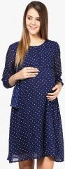 Mine4nine Navy Blue Colored Printed Shift Dress women