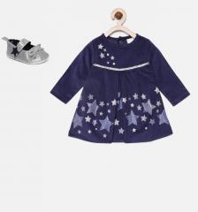 Mini Moi Navy Blue Shimmer Detail A Line Dress girls