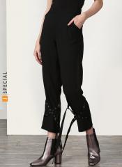 Miss Bennett Black Embellished Regular Fit Regular Trouser women