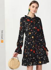 Miss Bennett Black Printed A Line Dress women