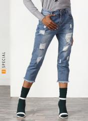 Miss Bennett Blue Boyfriend Fit Mid Rise Highly Distressed Jeans women