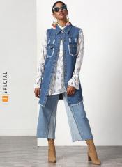 Miss Bennett Blue Printed Denim Jacket women