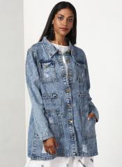 Miss Bennett Blue Solid Denim Jacket women