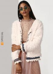 Miss Bennett Off White Solid Tailored Jacket women