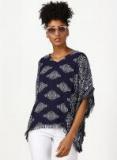 Miss Bennett Printed Kaftan Top In Crepe Fabric With Fringe Lace On The Edges Women