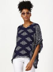 Miss Bennett Printed Kaftan Top In Crepe Fabric With Fringe Lace On The Edges women