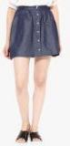 Miss Chase Blue Cotton Solid Flared Mini Skirt women