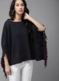 Moda Rapido Navy Blue Solid Poncho Sweater Women