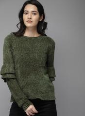 Moda Rapido Olive Green Solid Pullover women