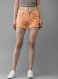 Moda Rapido Orange Solid Regular Fit Denim Shorts Women