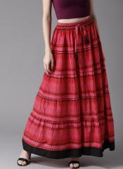 Moda Rapido Red & Pink Printed Maxi Tiered Skirt women