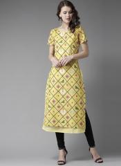 Moda Rapido Yellow & Black Checked Layered Straight Kurta women