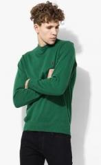 Monte Carlo Green Solid Round Neck Sweater men