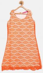 Monte Carlo Orange Self Design Casual Dress girls