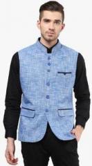 Monteil & Munero Light Blue Solid Waistcoat men