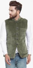 Monteil & Munero Olive Solid Nehru Jacket men