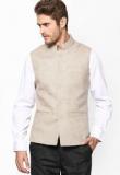 Monteil & Munero Solid Beige Waistcoat Men