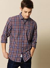 Mr Bowerbird Brown & Navy Blue Tailored Fit Checked Casual Shirt men