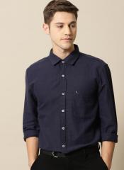 Mr Bowerbird Navy Blue Tailored Fit Self Design Casual Shirt men