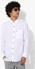 Mr Bowerbird White Linen Tailored Fit Solid Semiformal Shirt men