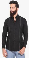 Mr Button Black Solid Slim Fit Casual Shirt men