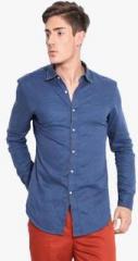 Mr Button Blue Checked Slim Fit Casual Shirt men