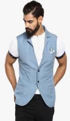 Mr Button Blue Solid Waistcoat men