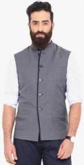 Mr Button Grey Solid Ethnic Jacket men