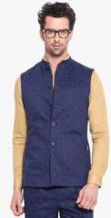 Mr Button Navy Blue Printed Nehru Jacket men