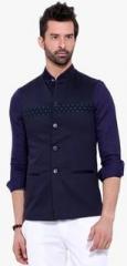 Mr Button Navy Blue Solid Nehru Jacket men