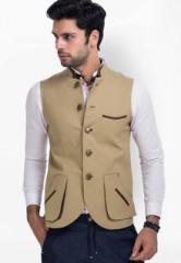 Mr Button Solid Beige Ethnic Jacket men