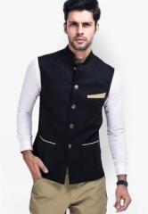 Mr Button Solid Black Ethnic Jacket men