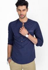 Mr Button Solid Blue Casual Shirt men