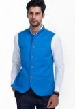 Mr Button Solid Blue Ethnic Jacket Men