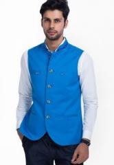 Mr Button Solid Blue Ethnic Jacket men