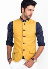 Mr Button Solid Mustard Yellow Ethnic Jacket men