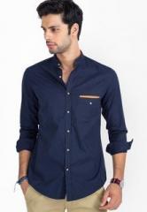 Mr Button Solid Navy Blue Casual Shirt men