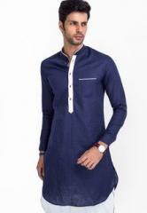 Mr Button Solid Navy Blue Kurta men