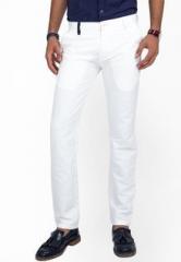 Mr Button Solid White Casual Trouser men