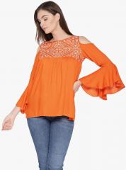 Msfq Orange Self Design Blouse women