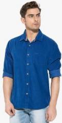 Mufti Blue Solid Slim Fit Casual Shirt men