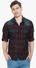 Mufti Brown Checks Slim Fit Casual Shirt men