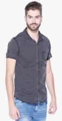 Mufti Grey Solid Slim Fit Casual Shirt men