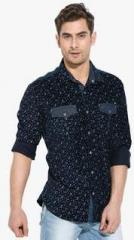 Mufti Navy Blue Printed Slim Fit Casual Shirt men