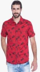 Mufti Red Printed Regular Fit Casual Shirt men