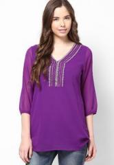 Mustard 3/4Th Sleeve Purple Georgette Tunic women