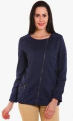 Mustard Navy Blue Solid Winter Jacket women