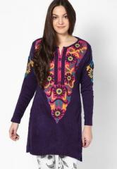 Mustard Purple Printed Winter Kurta women