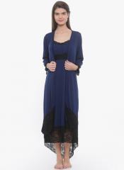 Mystere Paris Navy Blue Solid Nightwear Set women