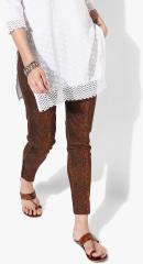 Naari Brown Printed Slim Fit Coloured Pants women